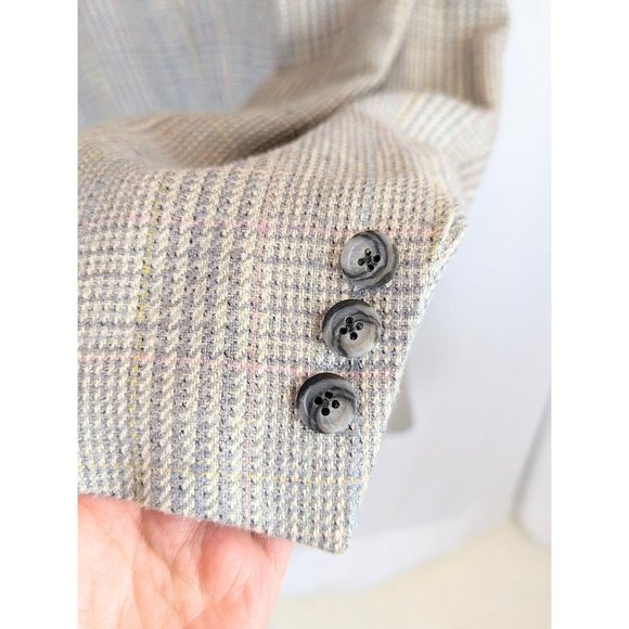 Vintage 80s Men's Lightweight Pastel Plaid Sport Coat Blazer 46L Wool Linen Silk - Picture 4 of 9